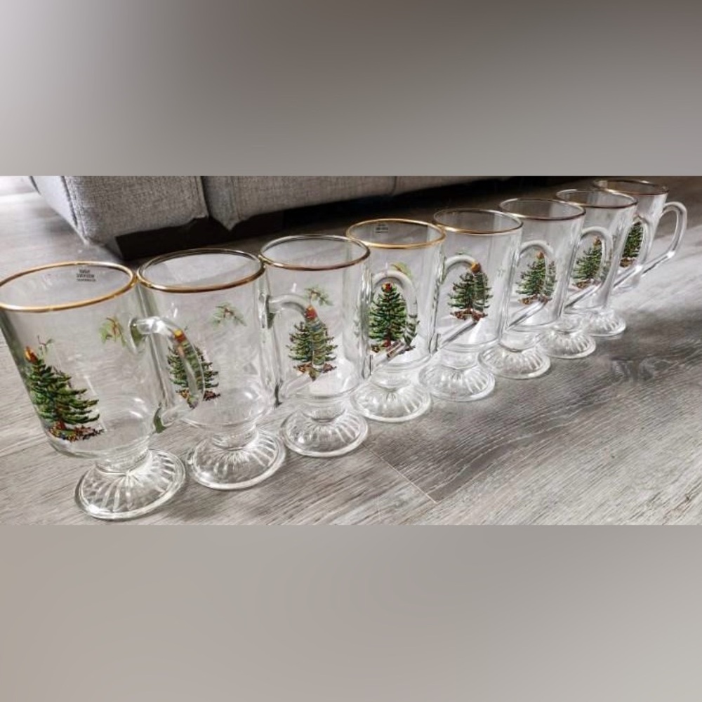 Spode Christmas Tree Glass Irish Coffee Mugs - set of 8 - free shipping!